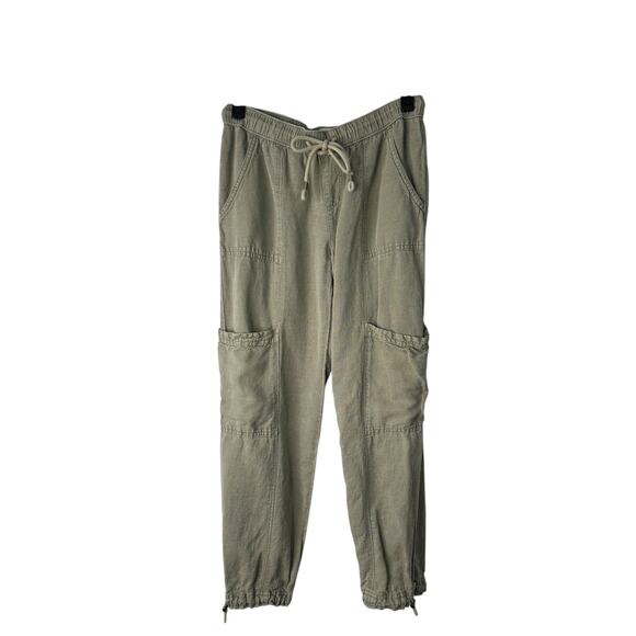 Nicole Miller Cargo Pants Womens Small Olive Green Linen Lyocell Utility Joggers - Picture 1 of 13